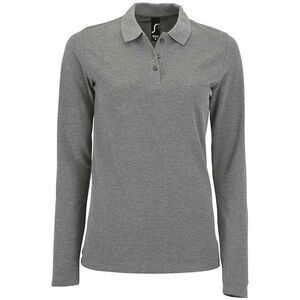 SOLS Womens/Ladies Perfect Melange Pique Long-Sleeved Polo Shirt / Grey Melange
